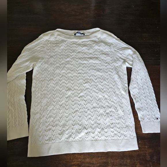 Tommy Hilfiger White Cable Knit Sweater - Picture 9 of 16